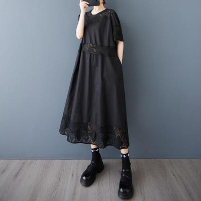 Short Sleeve Plus Size Black Vintage New In Dresses for Women Casual Loose Long Summer Dress