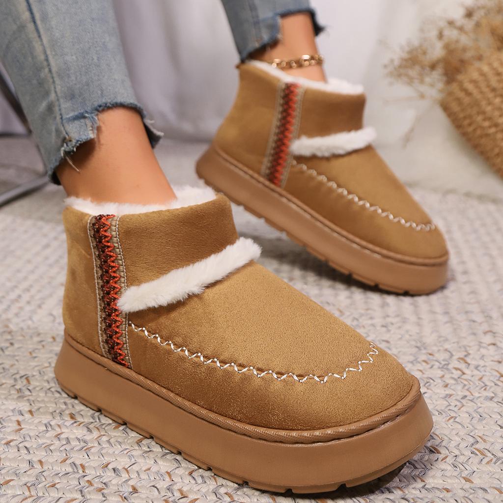 Lace-Trimmed Ethnic-Style Fashion Snow Boots for Women Half-Slip-On Design for Fall/Winter Indoor & Outdoor Use Plus Size Cotton Boots