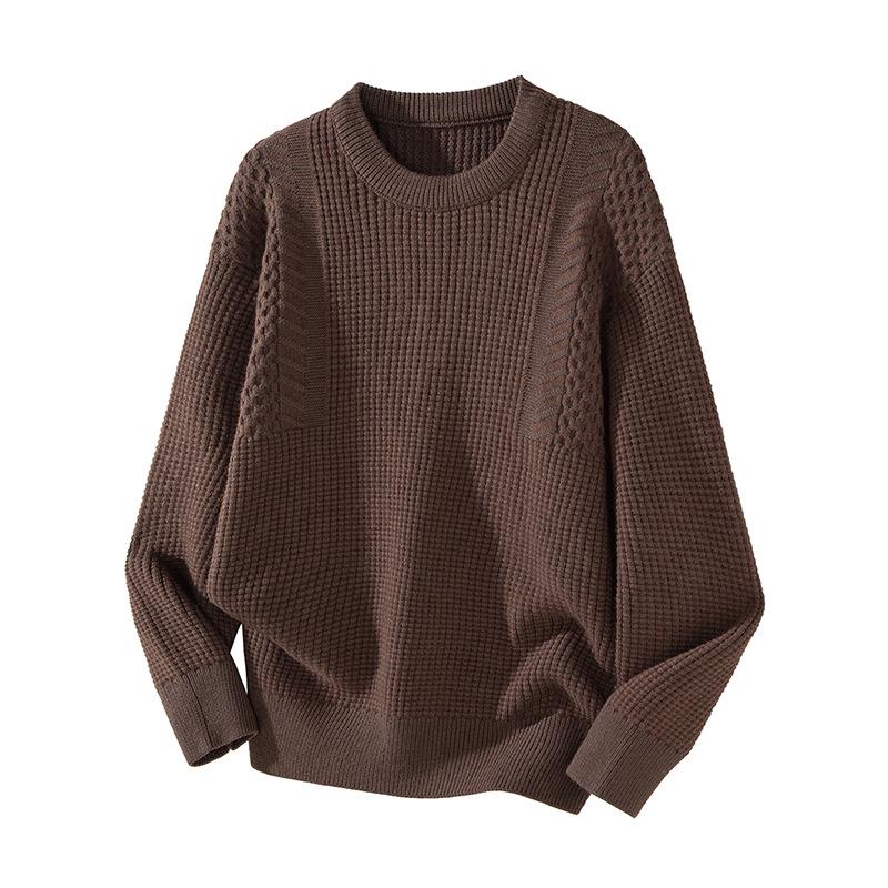 Mu Yuan Unisex Winter Plaid Knit Sweater - Warm, Heavyweight Round Neck 3XL (180-200 jin)