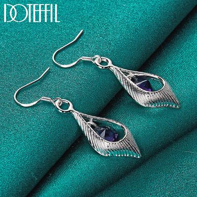 Oorbellen met paarse AAA-zirkonia hanger van 925 sterling zilver, modieuze trouwsieraden