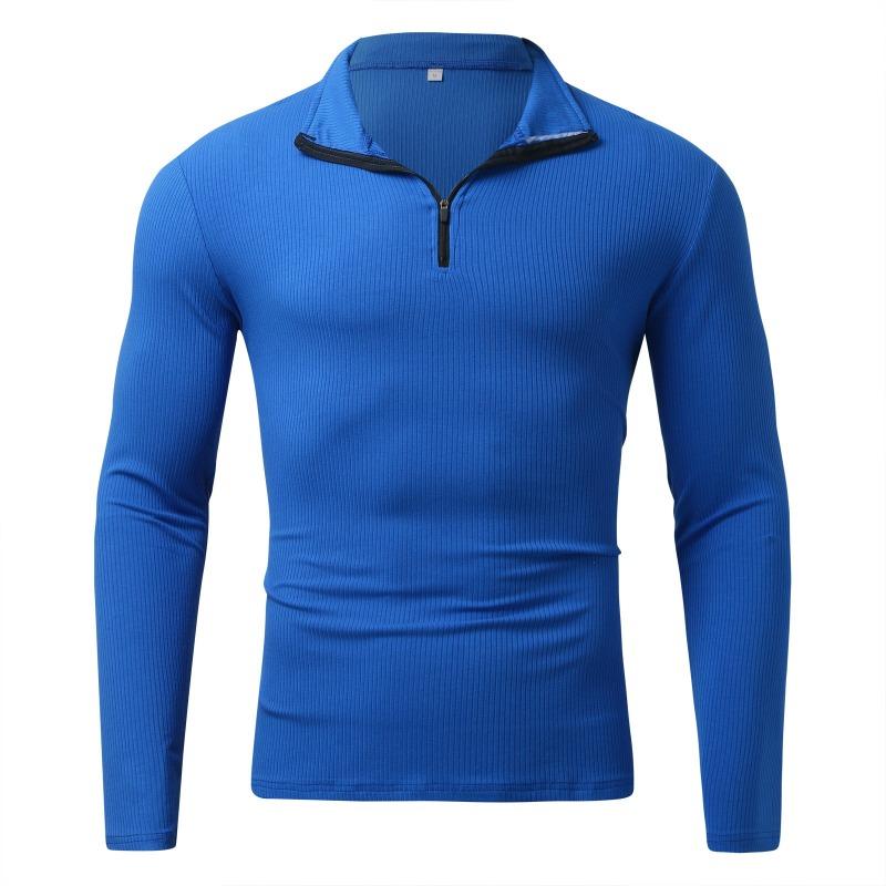 Men Long Sleeve Zipper Stand Collar Striped Thick Casual Polo Shirt