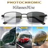 Photochromic Reading Glasses Titanium Alloy Frame Sun Glasses Men Presbyopia Glasses for Both Near and Far Use+100 To +400