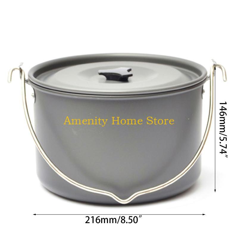 F26C Aluminum Alloy Camping Hanging Pot Large Capacity Outdoor Tableware Cookware Hiking Cooking Pots for Campfire