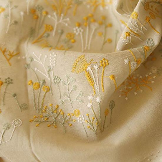 140cm wide x 95cm long premium botanical floral embroidered ramie cotton fabric