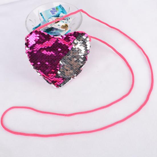 Borsa a Spalla Piccola Portamonete a Forma di Cuore con Doppi Colori e Paillettes per Bambina