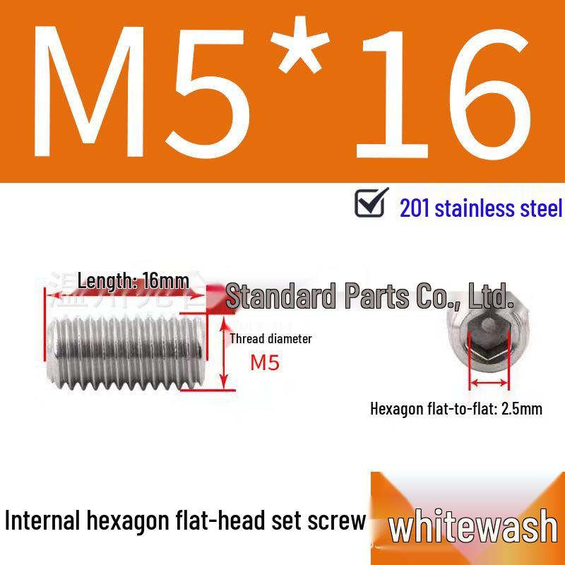 201 Stainless Steel Headless Set Screw - Flat End Socket Screw