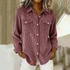 Women's Long Sleeve Button Down Shirt Corduroy Fabric Double Chest Pockets Casual Button Up Top