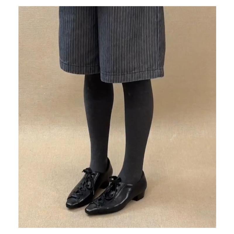 Cowhide version~ retro cross-lace-up old money style small leather shoes commuting thick heels single shoes design temperament