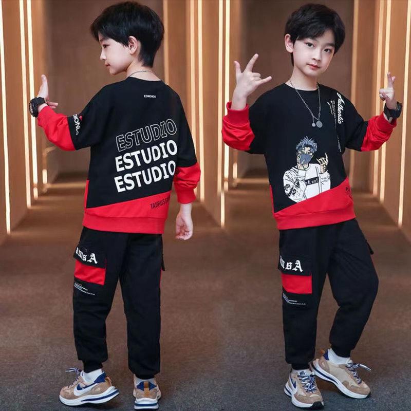 2025 New Boys' Spring & Autumn Loose Fit Two-Piece Korean Style Sports Suit for Kids