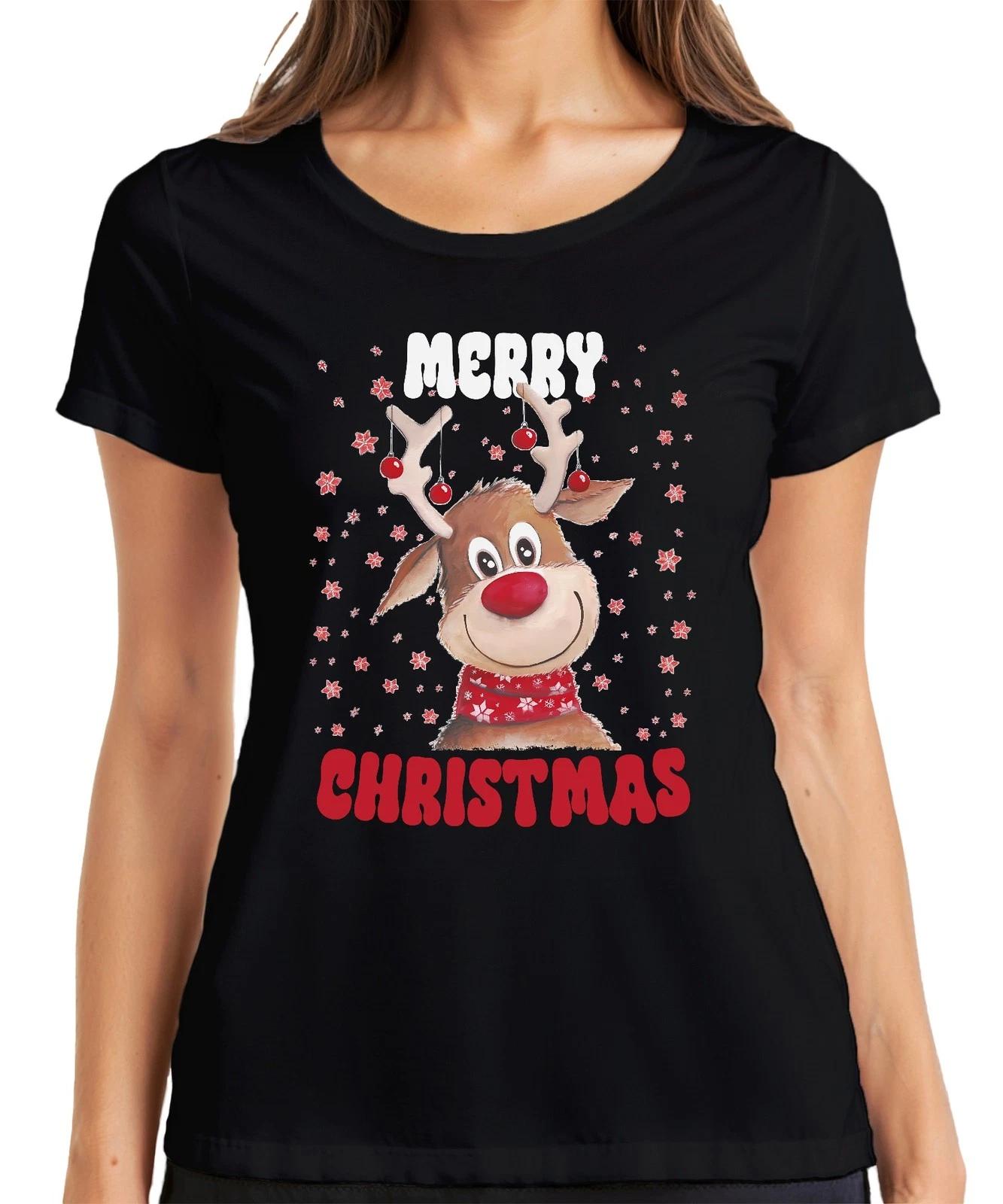 Merry Christmas Reh Rentier Süß - Weihnachten Xmas Christmas Damen T-Shirt S