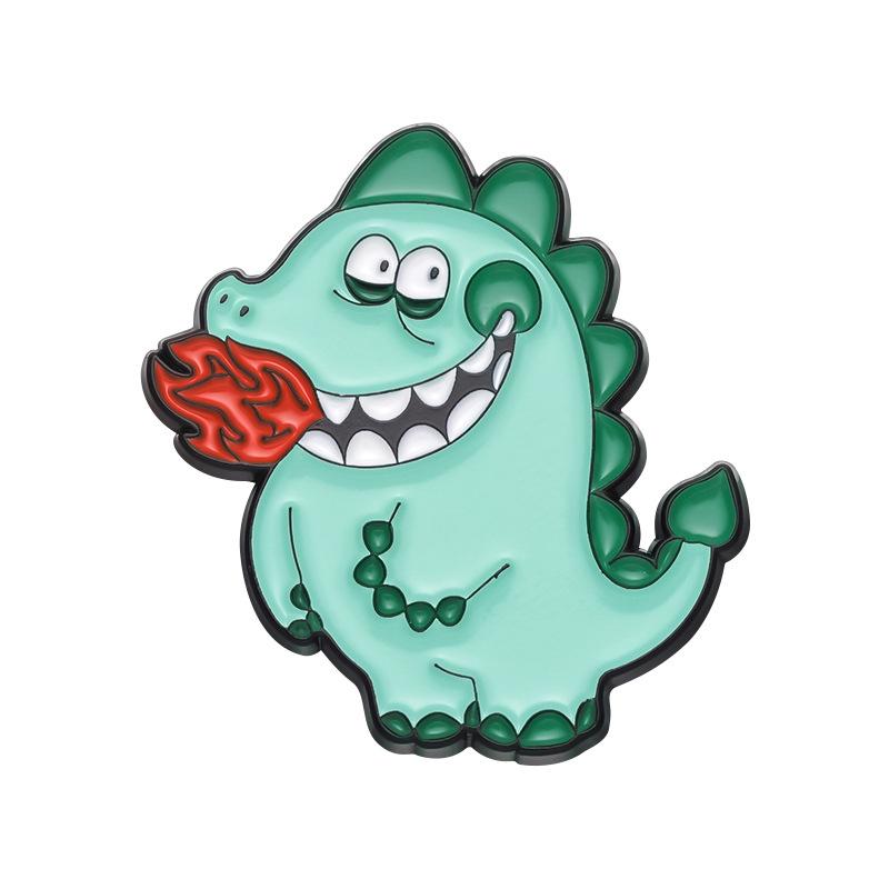 Playful Green Cartoon Dinosaur Inspired Brooch With Heart And Rose Design Couples For