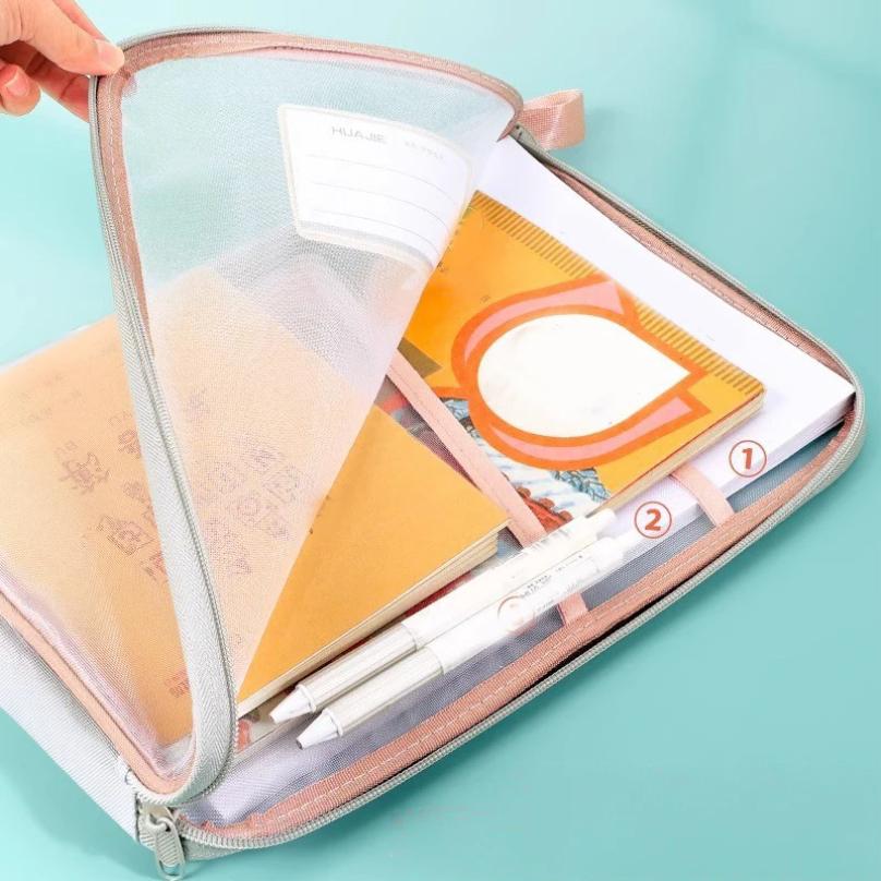 A4 Stationery Storage Bag Double-layer Mesh Zipper Bag Large Capacity Organizer Folders School Offi Supplies Stationary Bag