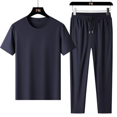 Conjunto de Verano Fino de Seda de Hielo Talla Grande de Manga Corta para Deporte y Ocio para Hombre, Ajuste Holgado Fitness, Secado Rápido Sensación de Hielo Conjunto de Dos Piezas