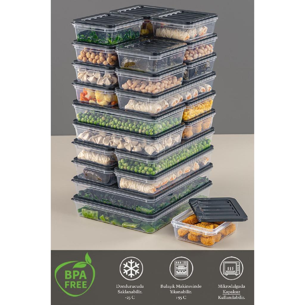 24 Piece Storage Container, Microwave Compatible Storage Container 2x2400ml 4x1200ml 6x1170ml 12x600ml Anthracite