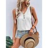 Summer New Women's V-neck Button-down Sleeveless Vest Solid Color Loose Casual T-shirt Top