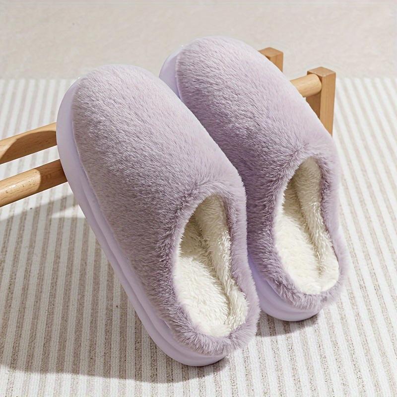 Warm and Comfortable Thickened Men's/Women's Solid Color Plush Slippers with Faux Fur Lining, Autumn and Winter Soft Sole Comfortable Home Slippers