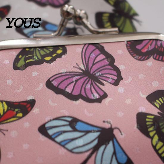 Travel Small Storage Pouch Women Coin Purse, Vintage PU Leather Change Butterfly Cute Bag Kiss Lock Pouch, Pocket-Sized, Mini Purse for Durable Wallet