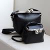 Women's Exquisite Clip Bag Luxury Genuine Leather Metal Ball Buckle Decor Bag  Retro Kiss Lock Bag Simple Shoulder Crossbody Bag