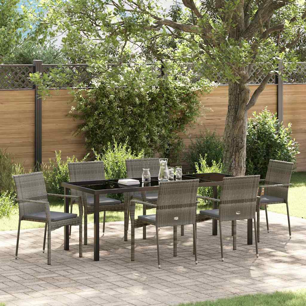 Garden Dining Set with Cushions 7 pcs Grey Poly Rattan