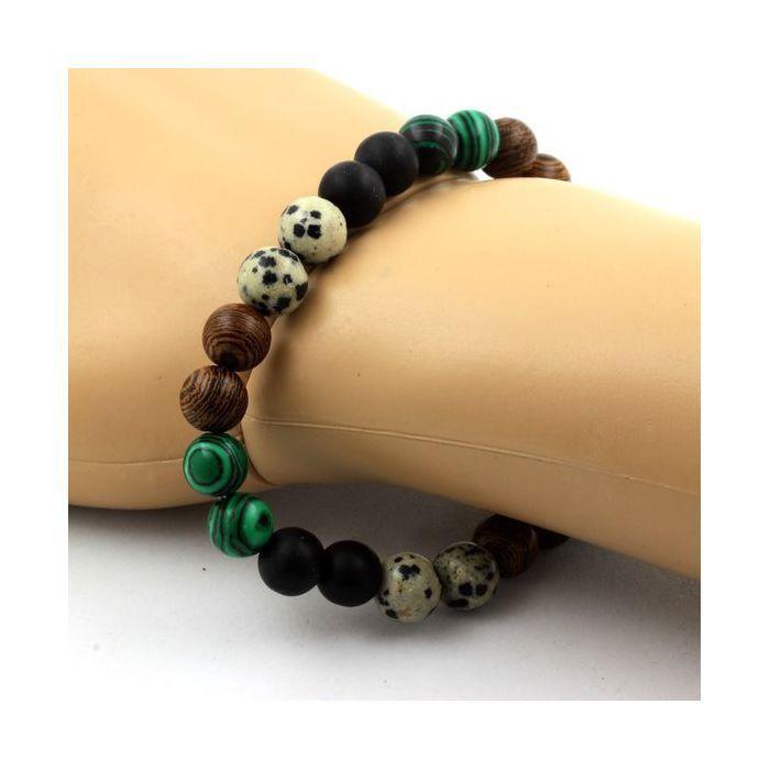 Bracelet - A BIJOUX - Jaspe Dalmatien, Malachite, Onyx noir - 8 mm - Fabriqué en France - Mixte