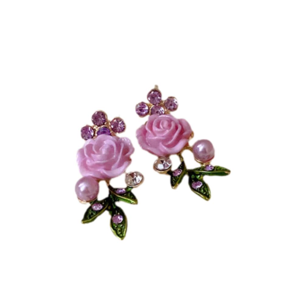Pearl Rose Flower Necklace Rhinestone Women Jewelry Temperament Stud Earrings  Vacation