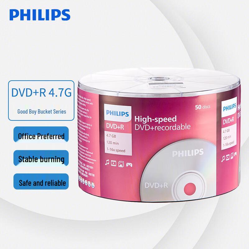 Philips DVD+R 16x 4.7GB Blank Recordable Discs, 50-Pack Spindle