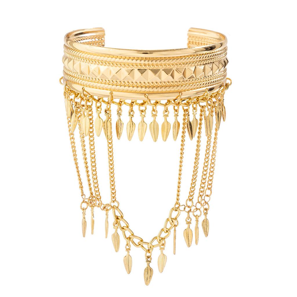 New Trendy Golden Metal Coin Leaf Chain Tassel Upper Arm Bangles Cuff Bracelet Armlet Armband Men Women Jewelry Accessories