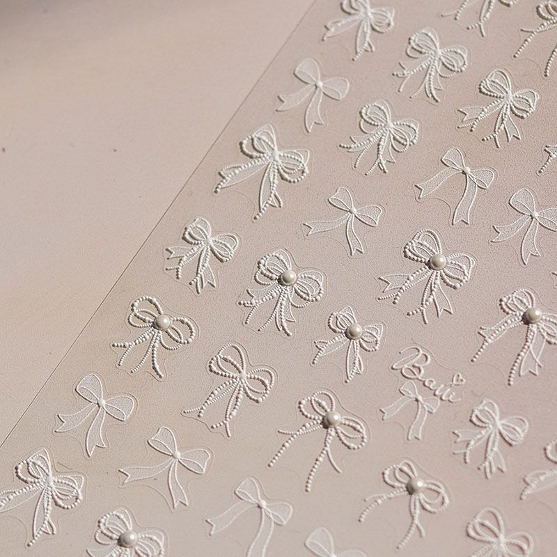 

Pearl White Lace Tomoni Embossed Nail Sticker Lace Bows 3933((Pearl))