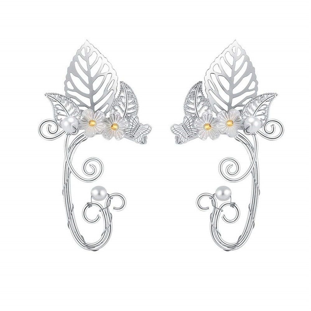 Pearl Left Right Ear Flower Jewelry Elf Non piercing Ear Cuff Ear Clip Earrings Fashion Accessories