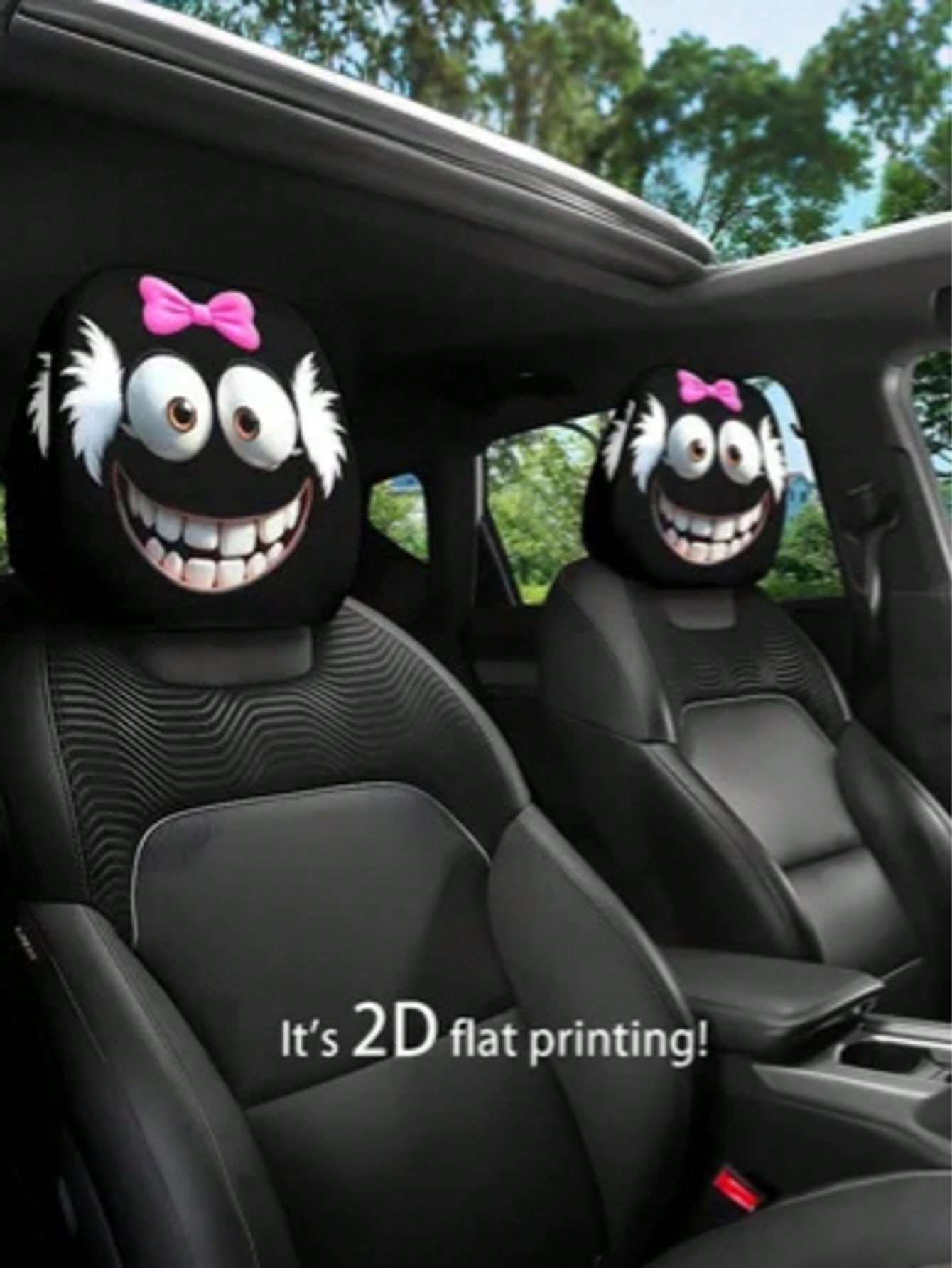

2Pc Funny Big Eyes Smiling Cartoon Printed Car Headrest Covers – Perfect Decoration for Halloween/Christmas Holidays.