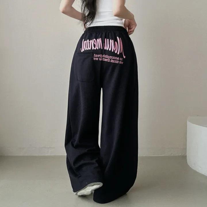 Women's High Waist Baggy Sweatpants Letter Print Wide Leg Casual Trousers