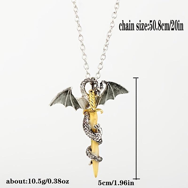 Pterosaur Twining Round The Golden Colored Sword Glow in the dark Pendant Necklace Gothic Male Jewelry Accessory For Daily Occasions