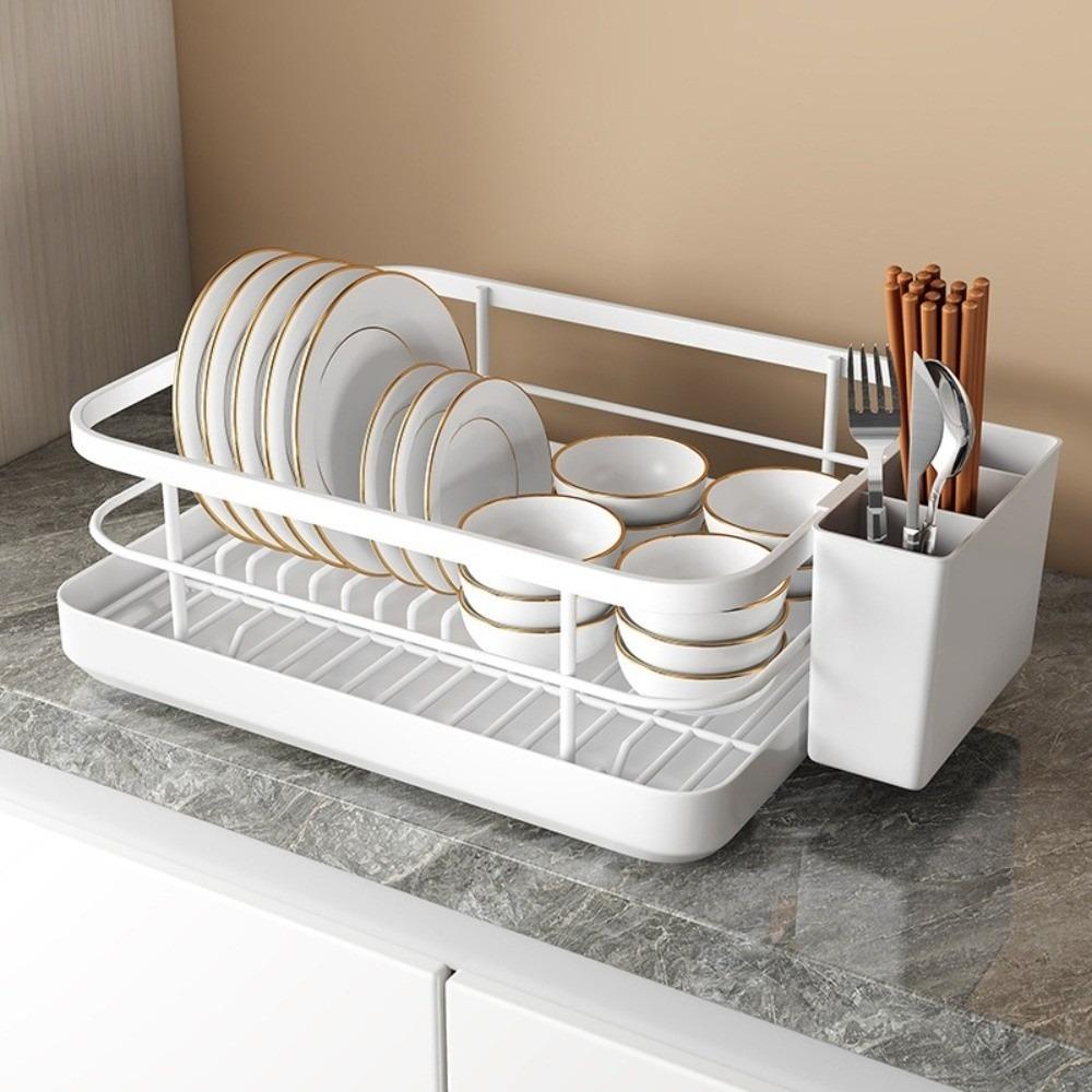 Multi-Functional Dish Drainer Rack with Utensil Holder Detachable Chopsticks Organizer Large Capacity Countertop Sink Shelf