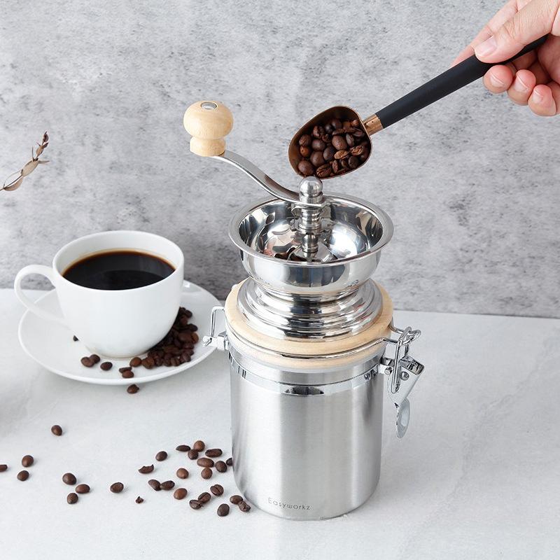 304 Stainless Steel Manual Coffee Grinder, Portable Hand Mill for Home & Travel, Adjustable Coarseness, Easy To Clean