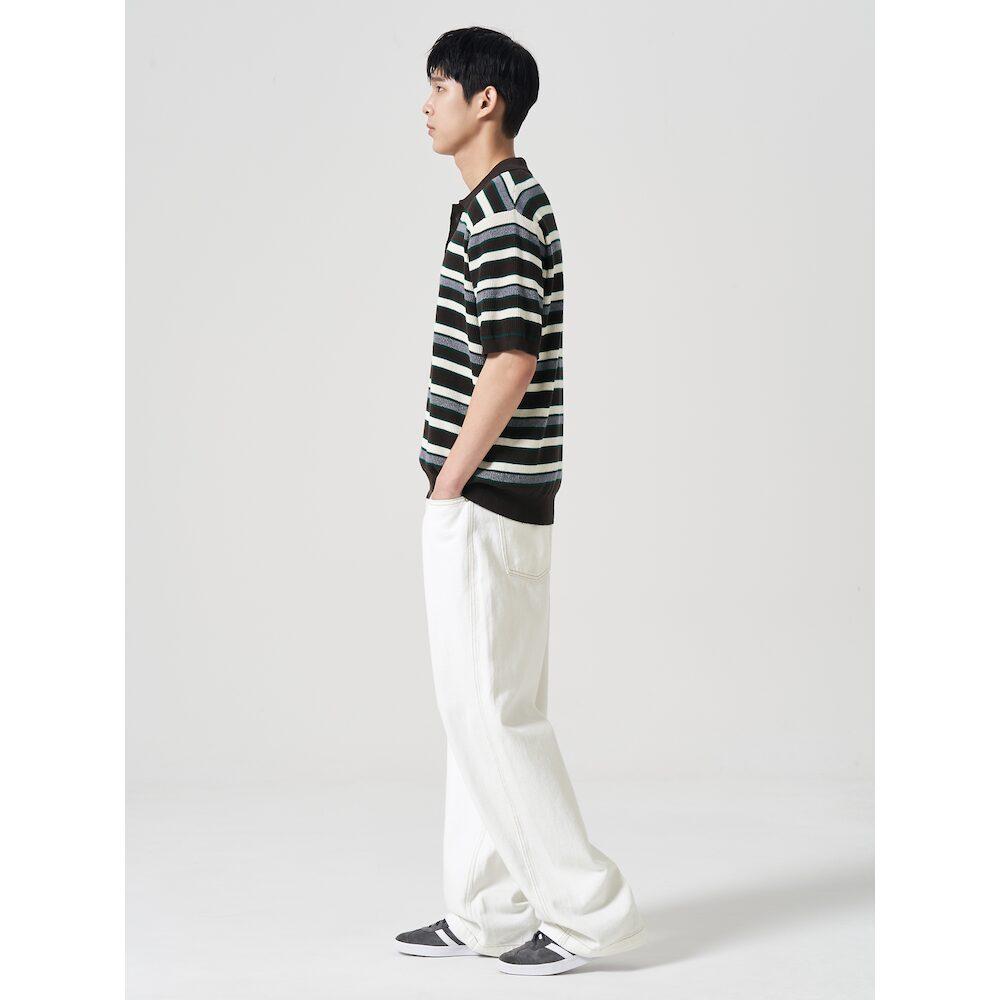 8seconds Multi-Stripe Collared Short-Sleeve Knit Brown