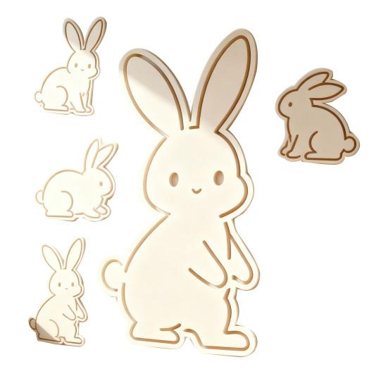 Cute Bunny Wall Decal Easter Wall Sticker Wooden Rabbit Animal Wall Art Decor