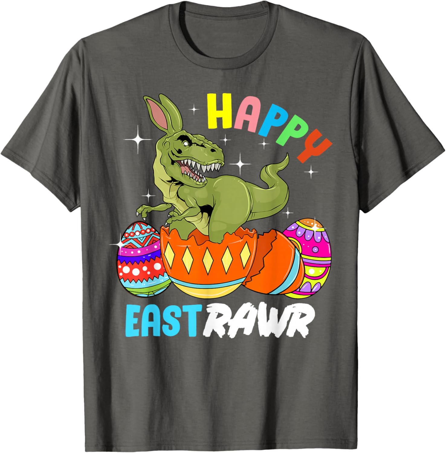 

Happy Eastrawr Dinosaur Bunny Easter Egg Graphic Tee Cool Men s Casual Cotton T-Shirt 4XL