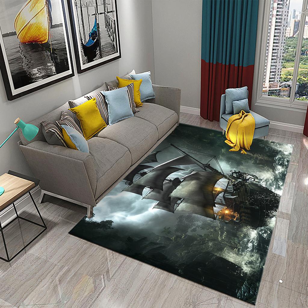 Bedroom Living Room Door Mat Balcony Decorative Floor Mat Bathroom Non-slip Door Mat Retro Pirate Ship Carpet