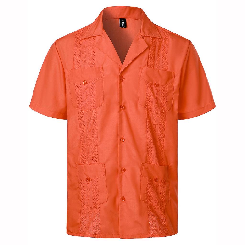Mens Shirts Pockets Lapel Short Sleeves Cardigan Summer Thin Blouse Breasted Shirt