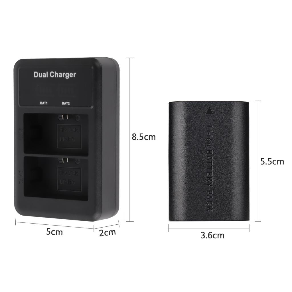 LP E6 E6N Battery and Charger Kit 2pcs 7.4V 2650mAh Battery with 1pc LED2 LPE6 Dual Channel Camera Battery Charger USB