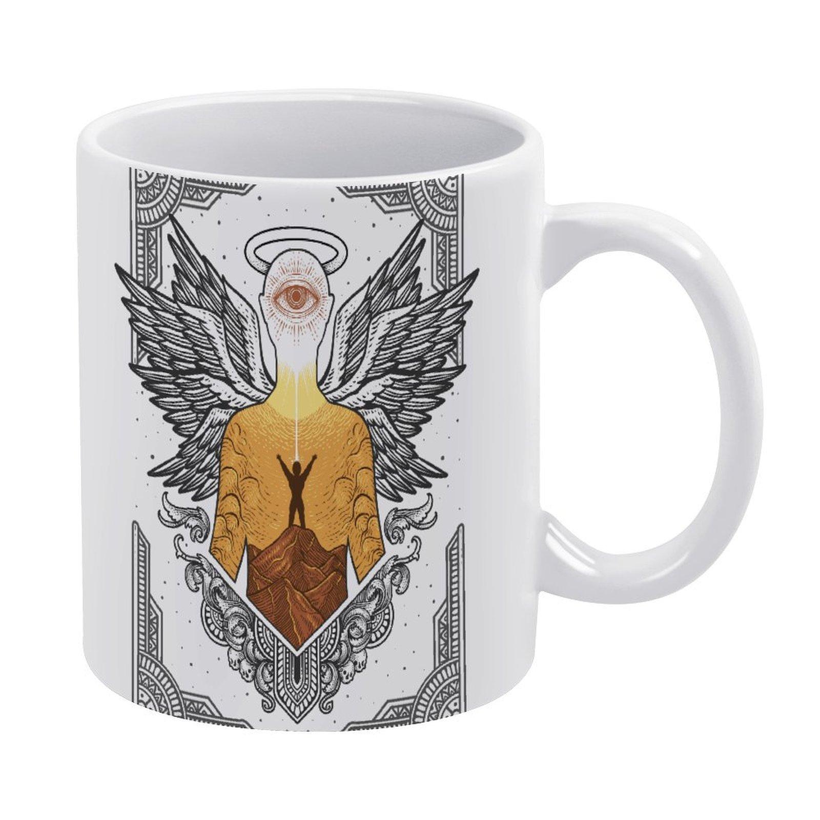 

11oz White Ceramic Coffee Mug with Heat-Resistant Glossy Surface, Printed Sides and Smooth Grip for Daily Beverage Time