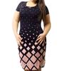 Fashion Print O-Neck Short Sleeve Women Plus Size Dress