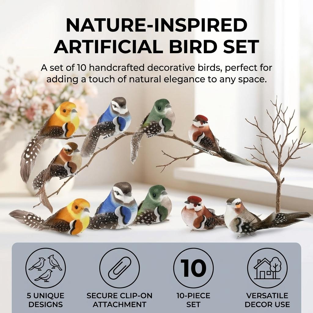 Decorative Artificial Bird Set 10Pcs 5Styles With Clips For Home Wedding Decoration