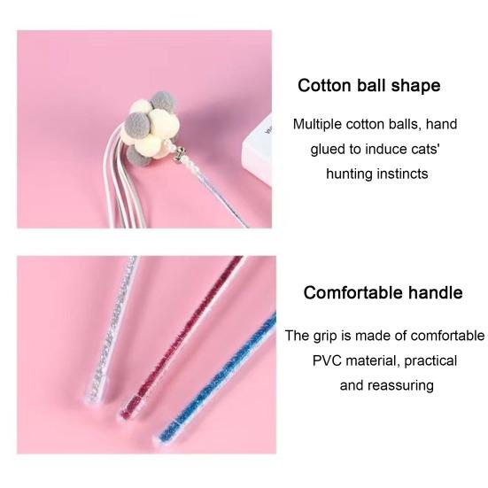 Funny Cat Stick Toy Flexible Long Pole Cat Teaser Wand with Bell And Tassel Interactive Pom-Poms Teaser Wand for Indoor Cats