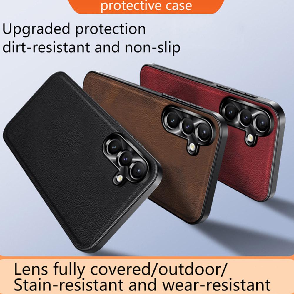 For Samsung Galaxy S25 Ultra Case PU+TPU+PC Phone Back Cover with Metal Lens Frame