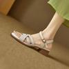 Krazing Pot Cow Skin Thick Med Heels Peep Toe Summer Size 42 Brand Shoes Street Wear Gladiator Elegant Women Sandals