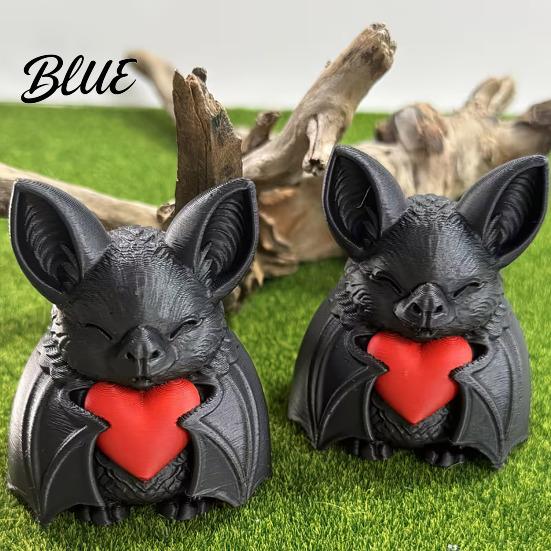 Glossy Red Bat Accent Cute Heart 3D Printed Halloween Decoration Novelty Tabletop Sculpture for Spooky Party Haunted
