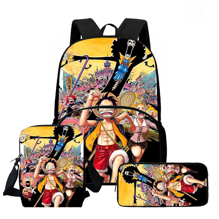 One Piece Lightweight 3PCS School Backpack Set with Front Pocket, Crossbody Bag and Pencil Case, Unisex for Boys Girls Age 6-10