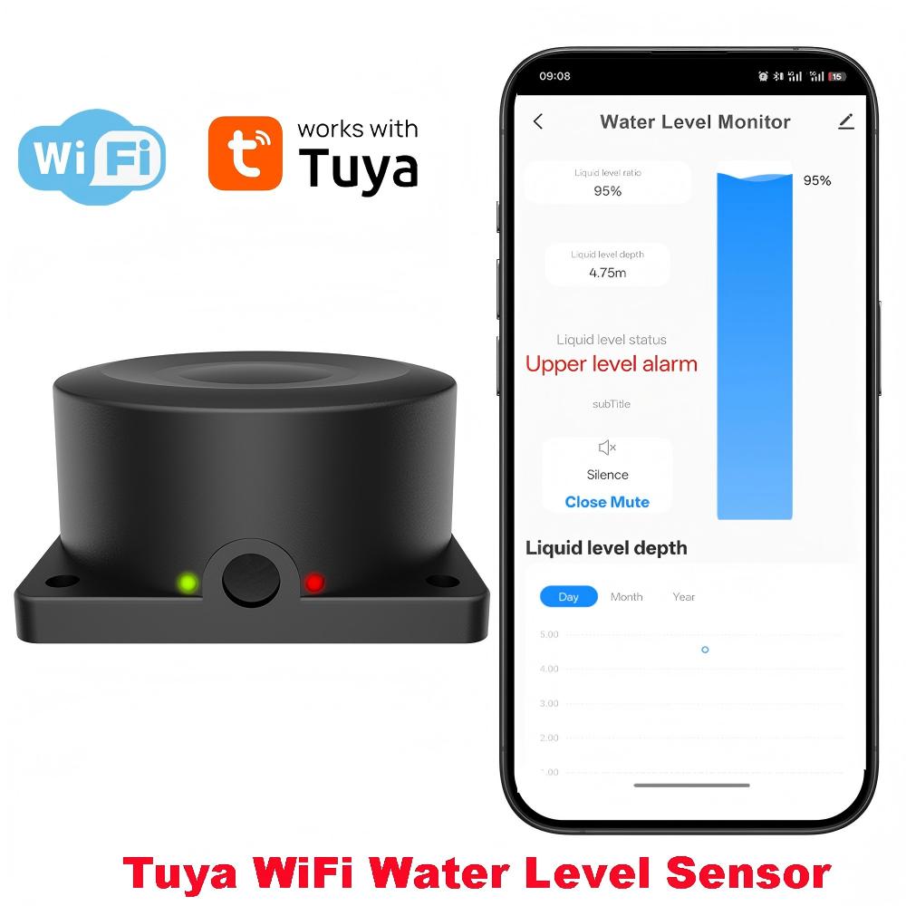 Tuya WiFi or ZIgbee Ultrasonic Water Level Sensor Wireless Gauge Water Tank Level Monitor Waterproof IP65 Water Leak Detector WiFi