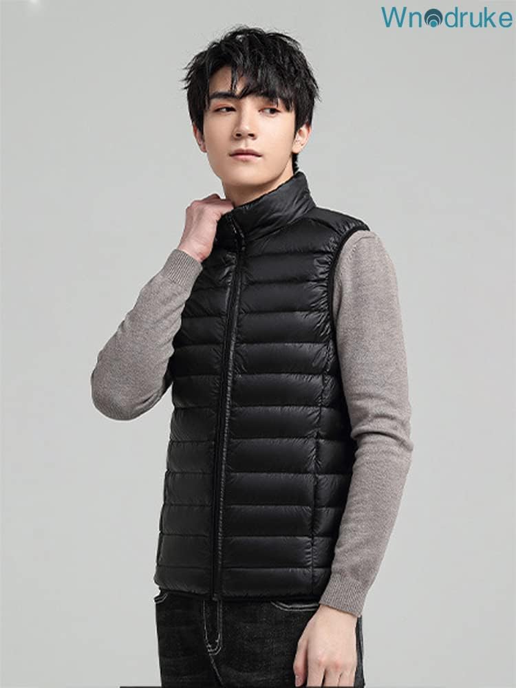 Wnodruke Ultralight Down and WN002 Men's Vest, Lightweight, Warm, Compact, (XL, Black)